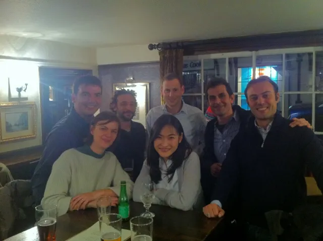 2nd Workshop on Structural Change and Macroeconomic Dynamics, November 2012, Guilford [program]. From the left Vincenzo, Monika, Esteban, Rachel, Timo, Miguel and Alessio.